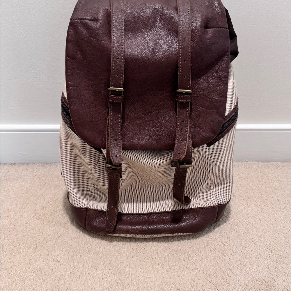 Bonfanti leather and canvas backpack / rucksack